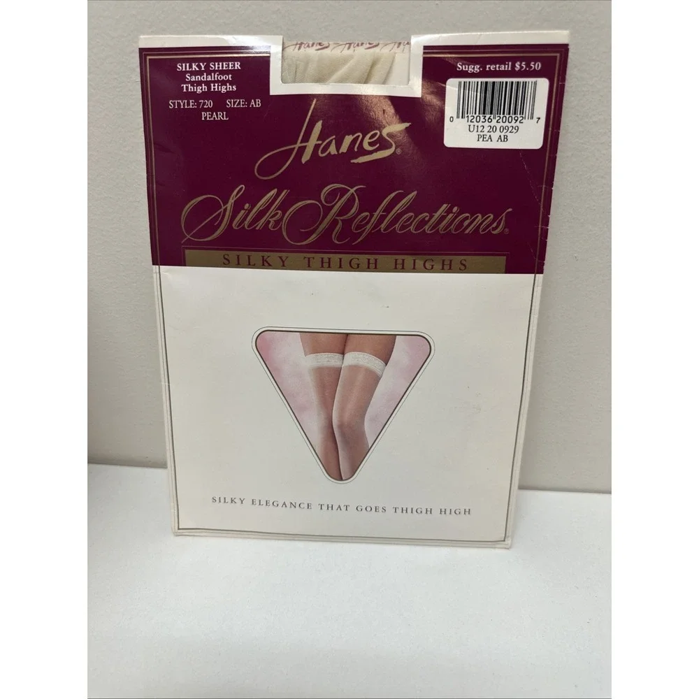 Vintage Hanes Silk Reflections Silky Thigh Highs Pearl Size A-B NEW NOS